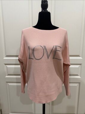 Rhinestone 'LOVE' Boatneck Sweatshirt in Light Pink